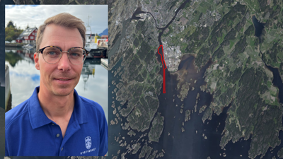Prosjektleder Martin Fransson og et kartutsnitt av  det aktuelle området