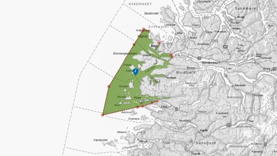 Kart over tjenesteområdet til Kinn sjøtrafikksentraltjeneste