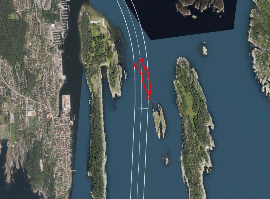 Kartet viser de fire tiltaksområdene i prosjekt Innseiling Grenland er; Gamle Langesund, Kløvsteinbåen, Midtfjordbåen og Orebuktbåen.